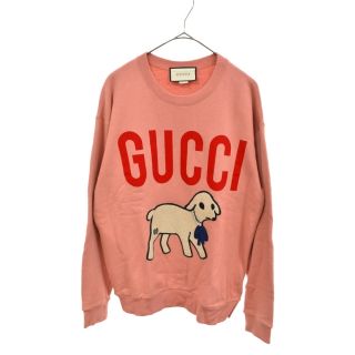 グッチ(Gucci)のGUCCI グッチ ラインストーン付きドッグデザインクルーネックスウェットトレーナー ピンク 469250(スウェット)