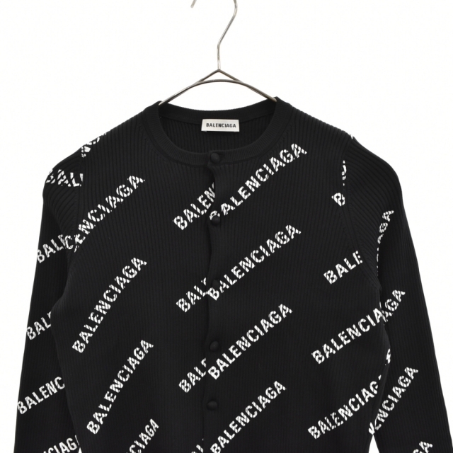 BALENCIAGA バレンシアガ 19SS ロゴ総柄リブニットカーディガン