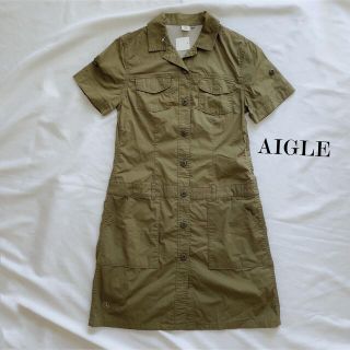 エーグル(AIGLE)のAIGLEエーグル★ミリタリー　膝丈ワンピース　カーキ　Mサイズ(ひざ丈ワンピース)