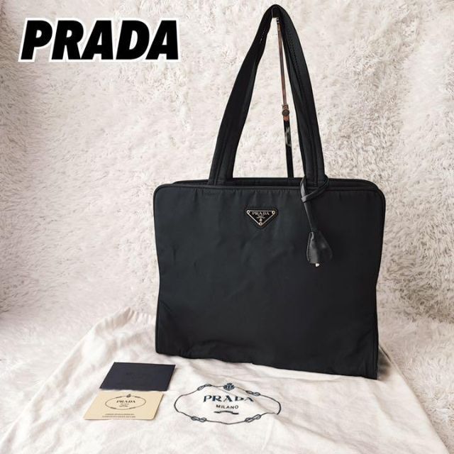 ✨極美品✨ PRADA プラダ トート レザー×ナイロン 三角ロゴ ブラック
