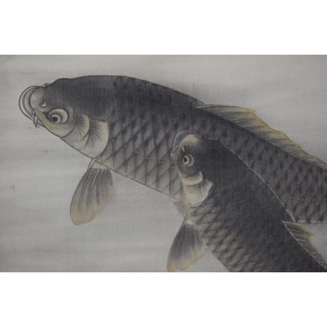 景仙/游鯉図/遊鯉図/松鯉図/掛軸☆宝船☆Z-457 - 絵画/タペストリー