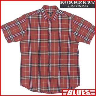 バーバリー(BURBERRY)のバーバリーロンドン シャツ L 古着 メンズ 半袖 ノバチェック 赤TN1205(シャツ)