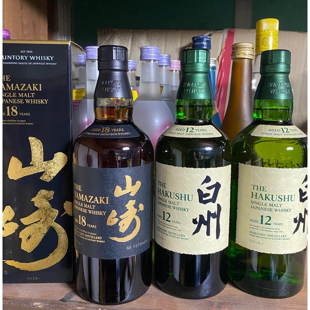 サントリー(サントリー)の早い者勝ち！山崎18 白州12年２本セット 食品/飲料/酒の酒(ウイスキー)の商品写真