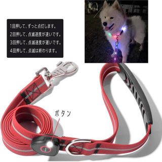 犬リード 光る LED 充電式 防水 赤中型犬大型犬対応 夜間安全 事故防止 (リード/首輪)