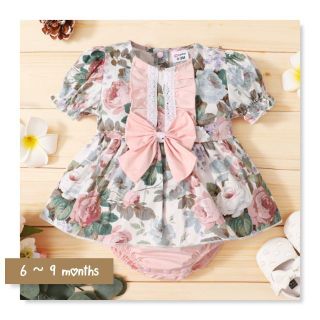 ベビー♥　フローラルプリントラッフルドレスロンパース　6-9months(ロンパース)