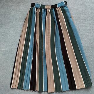 【専用】BATON 配色ストライププリーツ スカート　ブルー系　韓国服(ひざ丈スカート)