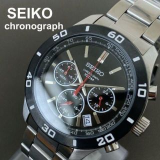 セイコー(SEIKO)の【新品】SEIKO セイコー クロノグラフ クォーツ メンズ腕時計 ブラック(腕時計(アナログ))