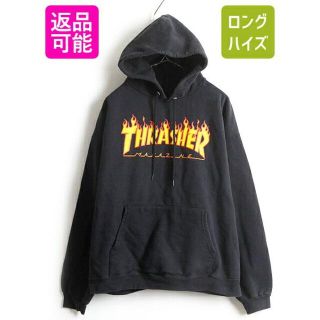 スラッシャー(THRASHER)の人気 黒 ■ THRASHER フレイムロゴ プリント スウェット フード パー(パーカー)