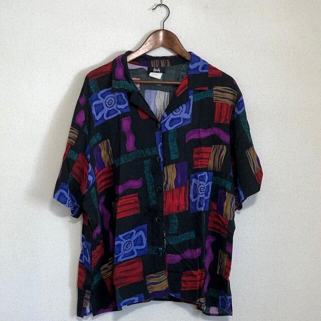 vintage 古着 90s 開襟シャツ 柄 レーヨン メンズのトップス(シャツ)の商品写真
