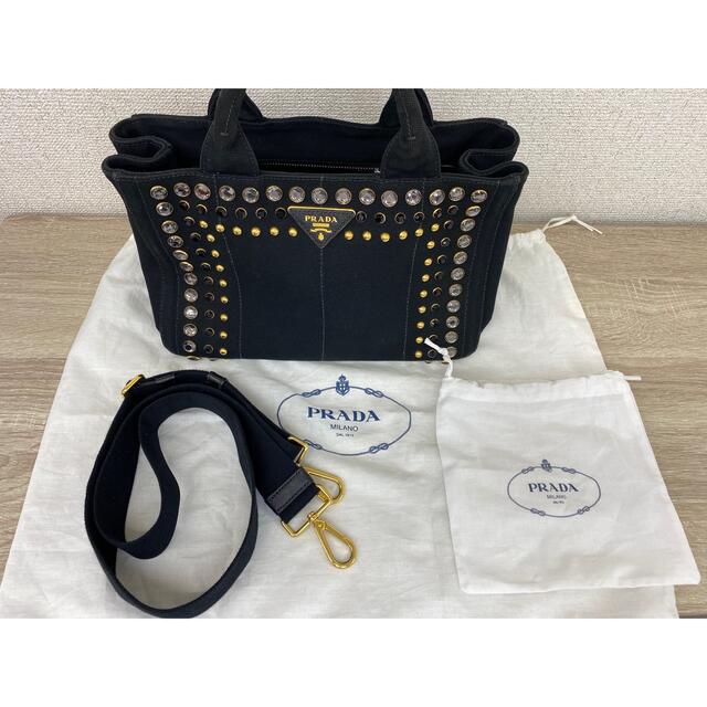 サイズ PRADA - プラダ カナパ 2WAY バッグ ビジュー ブラック