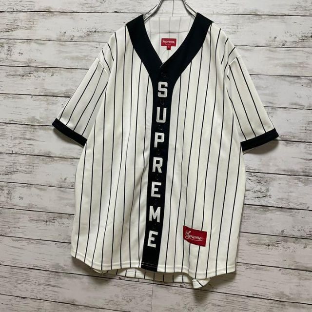 【即完売モデル】シュプリーム☆ビッグロゴ　ストライプ　ベースボールシャツ　美品