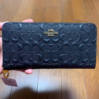 コーチ(COACH)のショプバ・箱付き　長財布　ブラックシグネチャー　リストレット付き(財布)