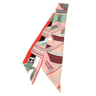 エルメス(Hermes)のエルメス HERMES スカーフ ツイリースカーフ ベルト柄 バックル ピンク(ハンカチ/ポケットチーフ)