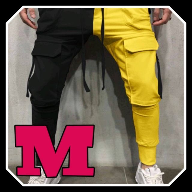 日本未発売 ジョガーパンツ ストレッチ ツートン トラックパンツ カーゴパンツ 黒黄 M tdh-latinoamerica.de
