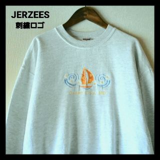 古着★メキシコ製 JERZEESジャージーズ ヨット 花刺繍ロゴグレースウェット(スウェット)