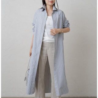 ラウンジドレス(Loungedress)の【Loungedress】ストライプシャツワンピース（ブラック）(シャツ/ブラウス(長袖/七分))