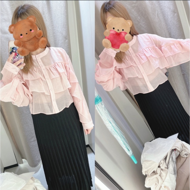 ZARA(ザラ)のZARA ピンク フリル ブラウス 新品 シアー  XL フリルロマンティック  レディースのトップス(シャツ/ブラウス(長袖/七分))の商品写真