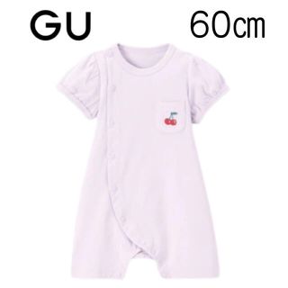 ジーユー(GU)の【新品未使用】GU BABY カバーオール (半袖・チェリー) 60(カバーオール)