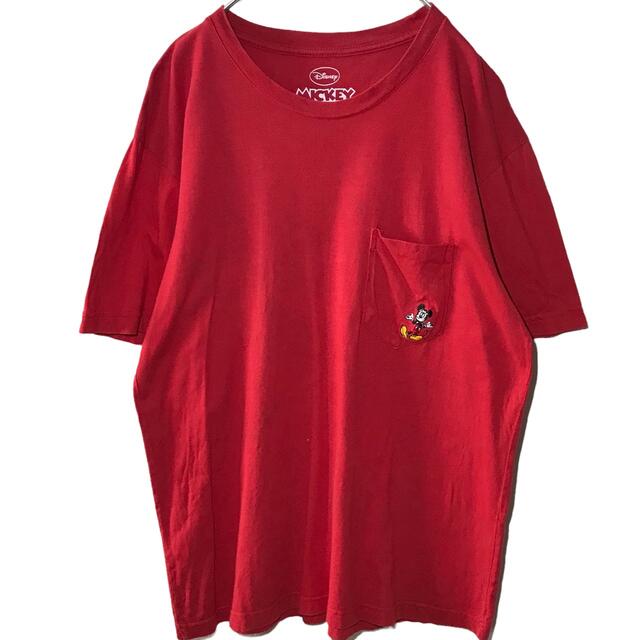 Disney(ディズニー)の【希少カラー】ディズニー Disney Tシャツ ミッキー XL 赤 古着 メンズのトップス(Tシャツ/カットソー(半袖/袖なし))の商品写真