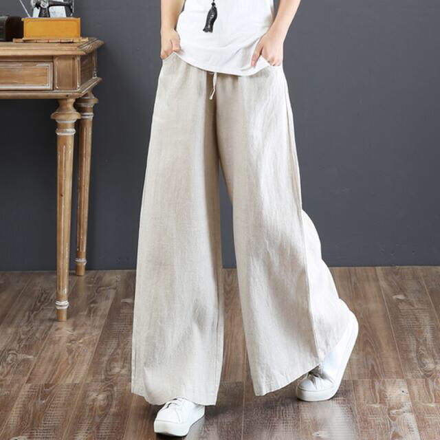 L アプリコット ワイドパンツ レディース ストレートパンツ 綿 麻