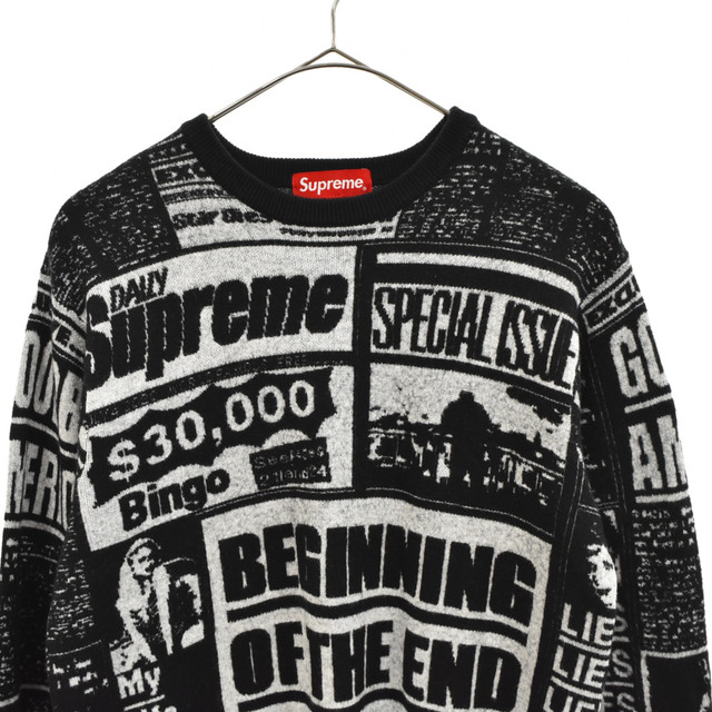 Supreme(シュプリーム)のSUPREME シュプリーム 18AW Newsprint Sweater ニュースプリントニットセーター ブラック メンズのトップス(ニット/セーター)の商品写真