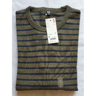 ユニクロ(UNIQLO)の【新品】UNIQLO　ウォッシュボーダーTシャツ　Mサイズ　オリーブ(Tシャツ/カットソー(七分/長袖))