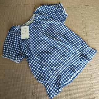 クラウンバンビ(CROWN BANBY)の新品タグ付♡クラウンバンビ　半袖　ブルー　ギンガムチェック　130(Tシャツ/カットソー)