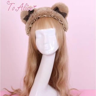 トゥアリス(To Alice)のリボン付きくまみみもこもこカチューシャ(カチューシャ)