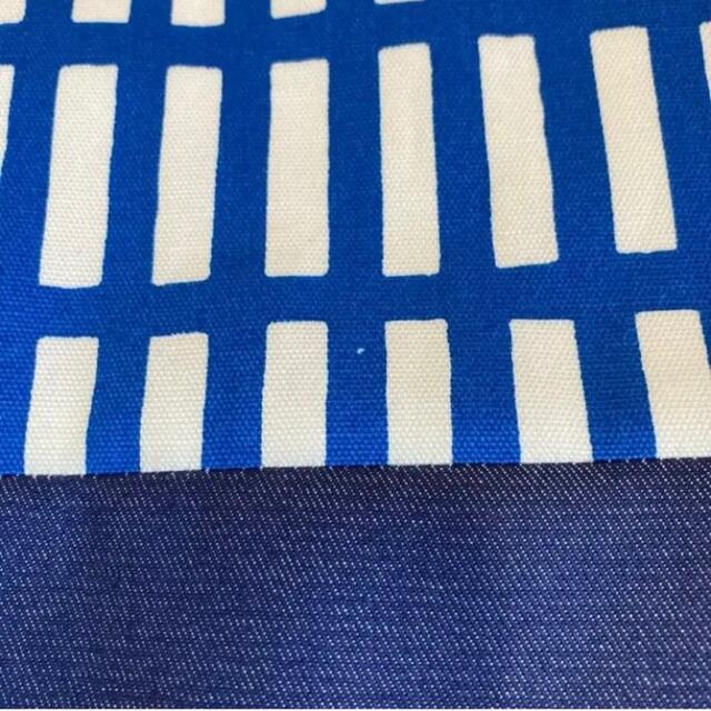 四角の北欧柄xデニムの3点セット ブルー(持ち手　濃紺) ハンドメイドのキッズ/ベビー(バッグ/レッスンバッグ)の商品写真