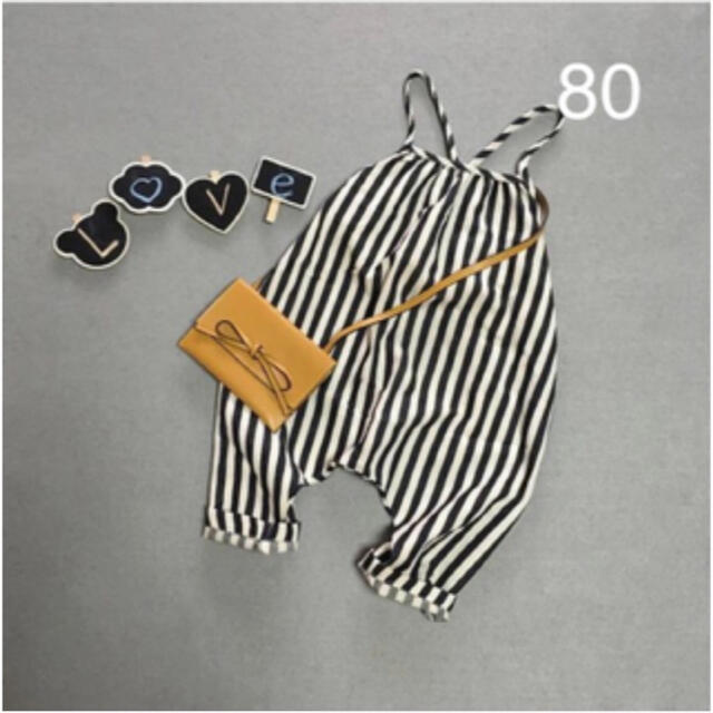 サイズ80 未使用　ストライプサロペット　 キッズ/ベビー/マタニティのベビー服(~85cm)(パンツ)の商品写真