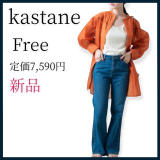 カスタネ(Kastane)の⭐️新品 F size⭐️kastane シアーシャツサリー柄 オレンジ系(シャツ/ブラウス(長袖/七分))