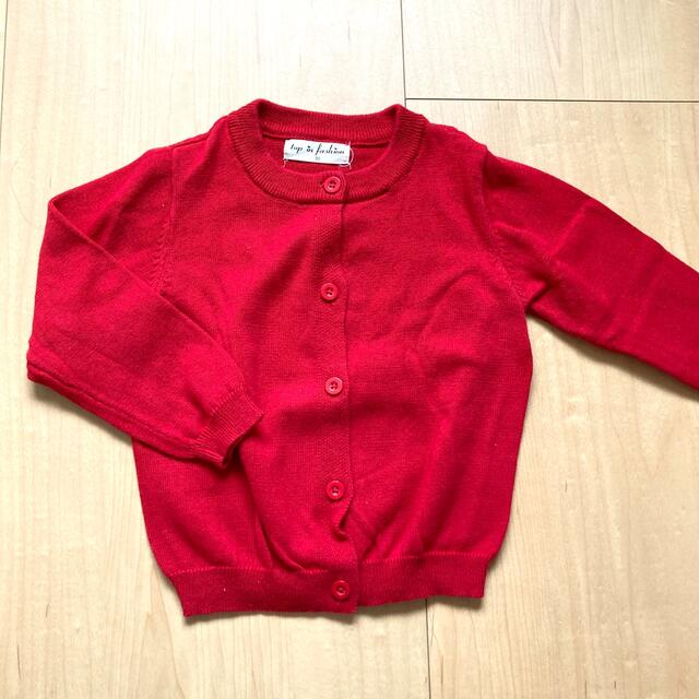 値下げ　サイズ90 美品　コットンニット赤　薄手カーディガン キッズ/ベビー/マタニティのキッズ服女の子用(90cm~)(カーディガン)の商品写真