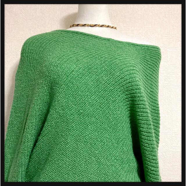 ꒰Mailito꒱肩出し 変形ドルマンスリーブ ニット 緑 長袖 トップス レディースのトップス(その他)の商品写真