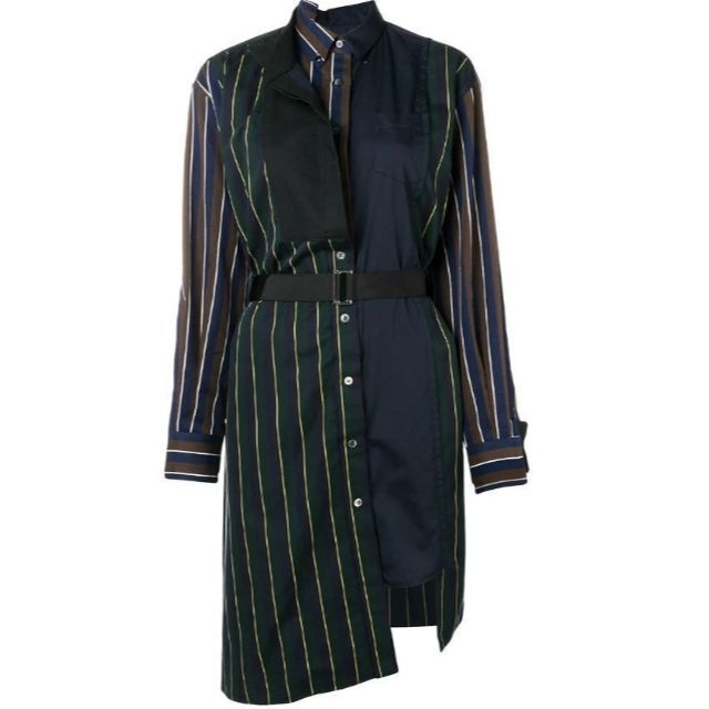 sacai - サカイ sacai ストライプシャツドレス グリーン/ネイビーの sacai - サカイ sacai ストライプシャツドレス グリーン/ネイビーの
