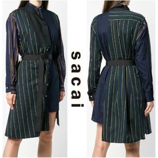 サカイ(sacai)のサカイ　sacai  ストライプシャツドレス　ｸﾞﾘｰﾝ/ﾈｲﾋﾞｰ(ひざ丈ワンピース)