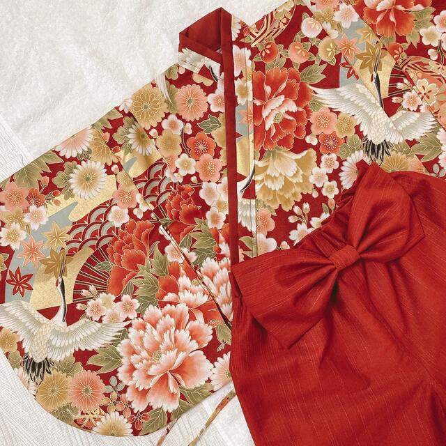 お客様専用【80-90】ベビー袴*鶴と華紋様あか*ハンドメイド cuder.com.uy
