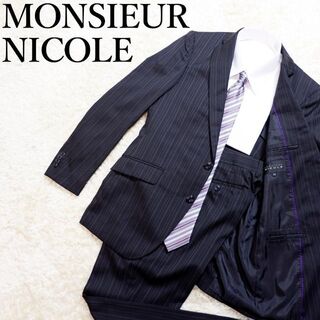MONSIEUR NICOLE - ムッシュニコル ウール ストライプ ブラック スーツ セットアップ サイズ46の通販｜ラクマ