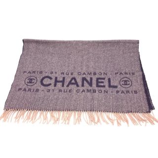 良品☆シャネル カシミヤ大判ストール シルク チェーン✖️ロゴ柄