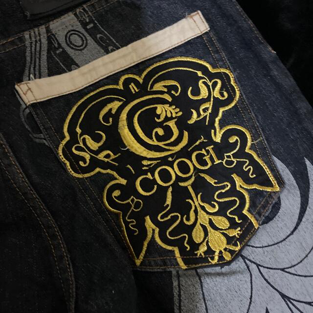 COOGI ビッグ刺繍 ブラックデニムジーンズ クージー 34 ビッグサイズ デニム/ジーンズ 大特価祭