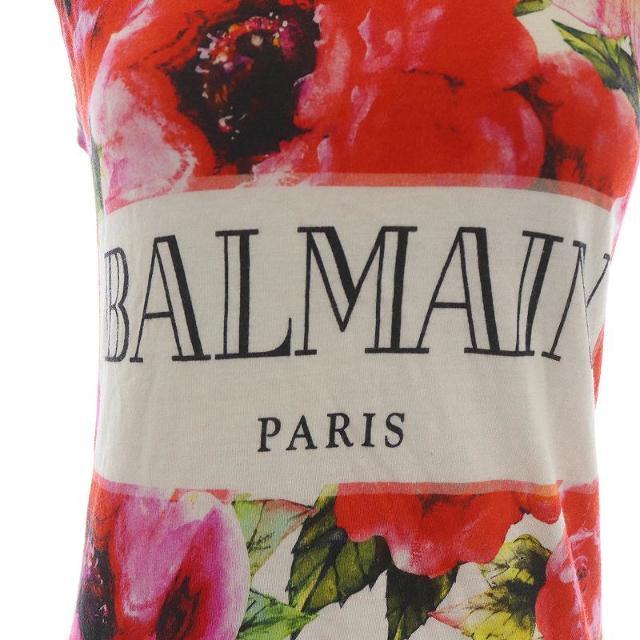 BALMAIN(バルマン)のバルマン カットソー ノースリーブ タンクトップ 花柄 34 XS 赤 白 緑 レディースのトップス(カットソー(半袖/袖なし))の商品写真