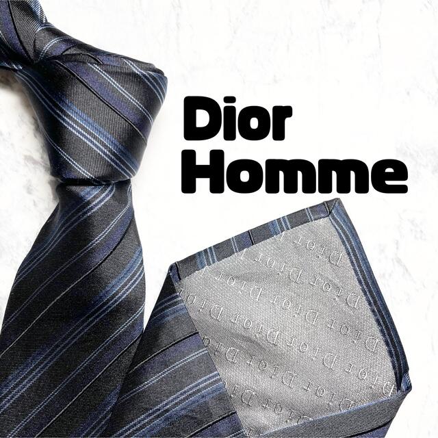 DIOR HOMME(ディオールオム)の✨美品✨ディオールオム　ネクタイ　ブラック　ネイビー　ストライプ柄　肉厚 メンズのファッション小物(ネクタイ)の商品写真