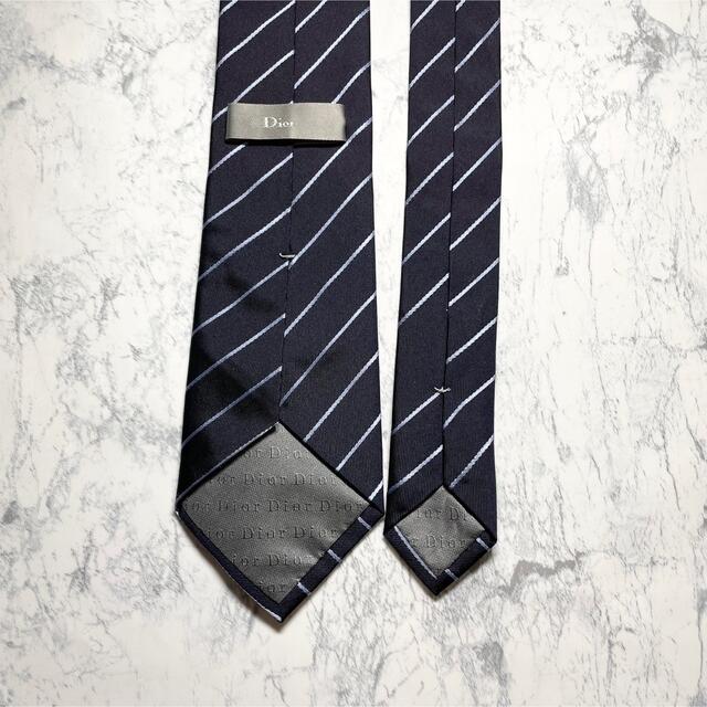 ✨極美品✨ディオールオム　ネクタイ　ネイビー　ストライプ柄　肉厚　高級シルク
