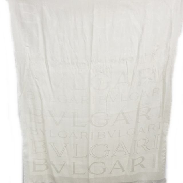BVLGARI(ブルガリ)のブルガリ シルク ストール マフラー シャドーロゴ 総柄 ウール混 フリンジ装飾 レディースのファッション小物(ストール/パシュミナ)の商品写真