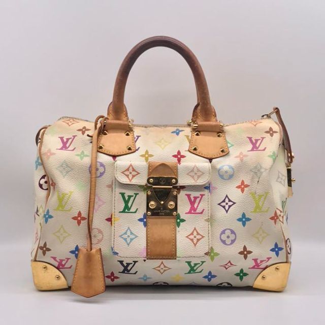 LOUIS VUITTON M92643 Monogram Multicolor Speedy 30 Hand Bag White Used Japan