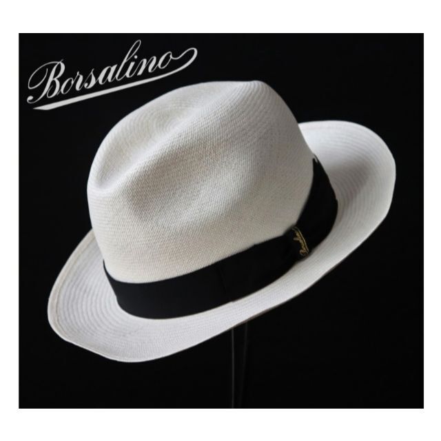 結婚祝い ミディアムブリム 新品【ボルサリーノ 】高級ファイン パナマハット 白 58 帽子 Atarashi ku Tsuki