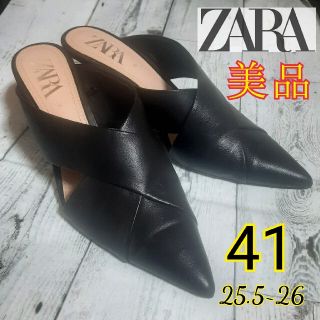 ザラ(ZARA)のZARA ミュール サンダル 黒 41 26cm(ミュール)