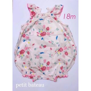 プチバトー(PETIT BATEAU)の美品 プチバトー♡ ピンクフラワーショートロンパース 18m(ロンパース)