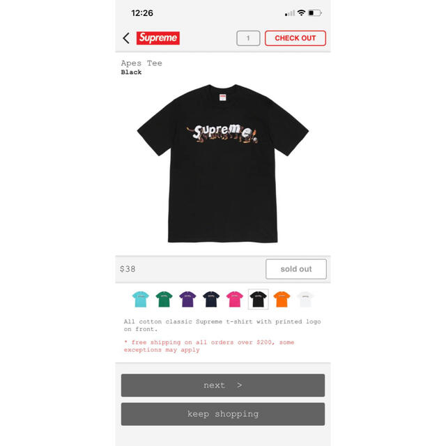 Supreme(シュプリーム)の新品未使用 supreme apes tee 黒 サイズM シュプリーム  メンズのトップス(Tシャツ/カットソー(半袖/袖なし))の商品写真