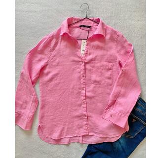 ザラ(ZARA)の（新品・未使用）ZARA Lサイズ・ピンクのリネンシャツ(シャツ/ブラウス(長袖/七分))