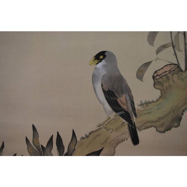 【真作】上田万秋/上田萬秋/みかんに小禽図/ミカン小禽/掛軸☆宝船☆M-372